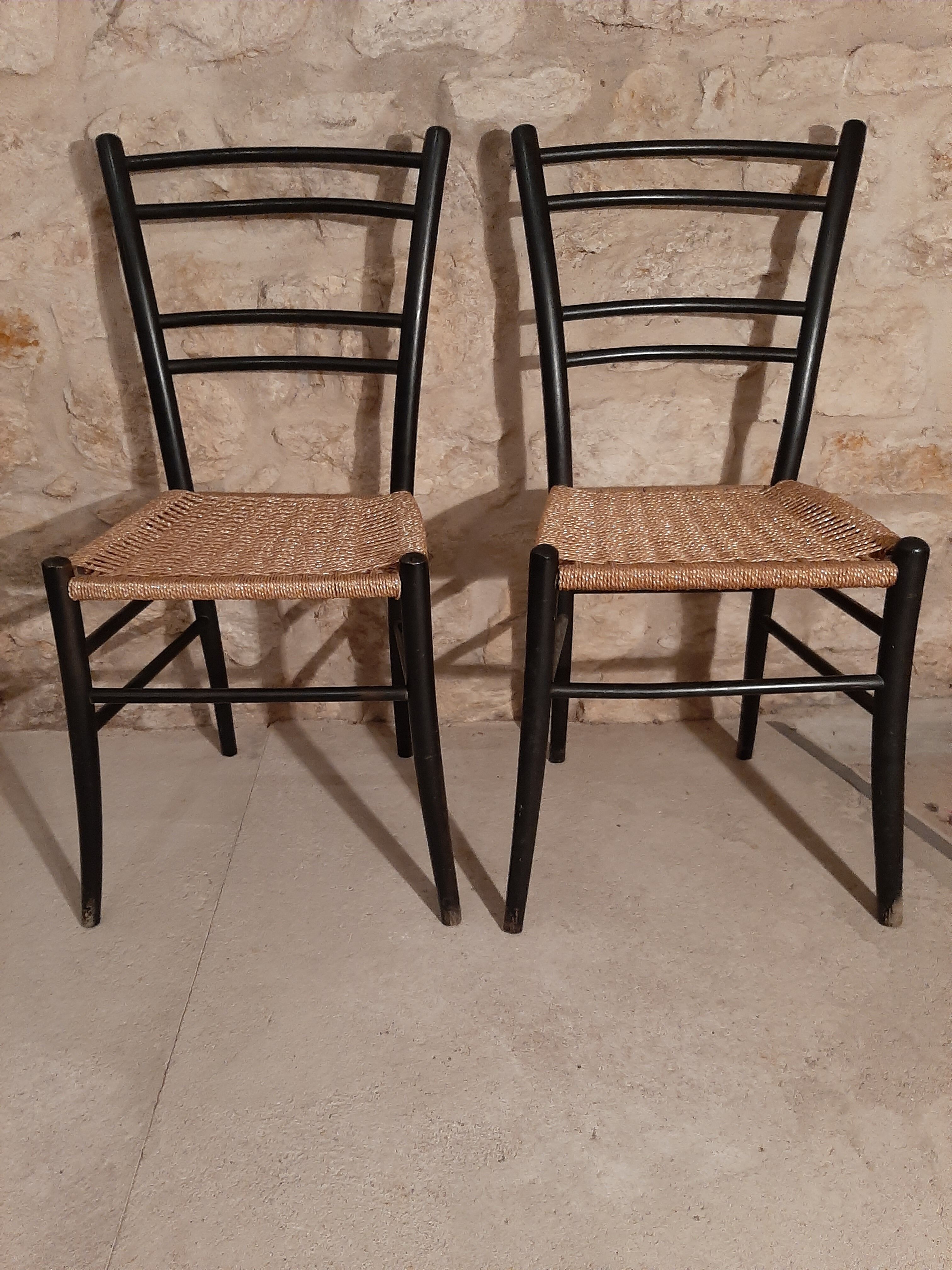 Pair of wooden chairs and rope Italy 1960