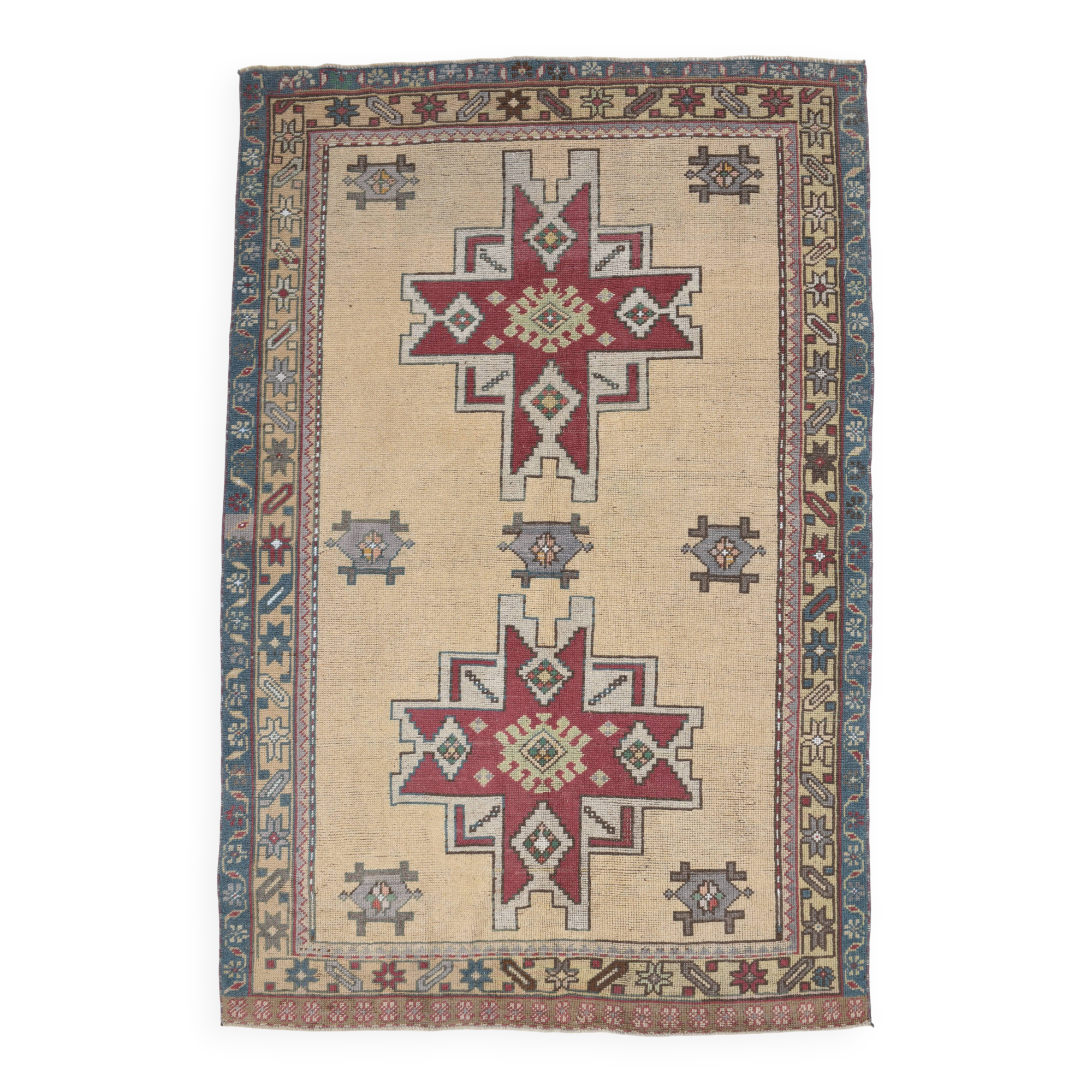 Light Yellow Red Modern Oushak Rug, 140x211Cm