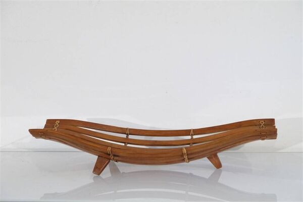 Corbeille vintage en bois courbé et rotin 1960