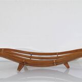 Vintage curved wood and rattan basket 1960