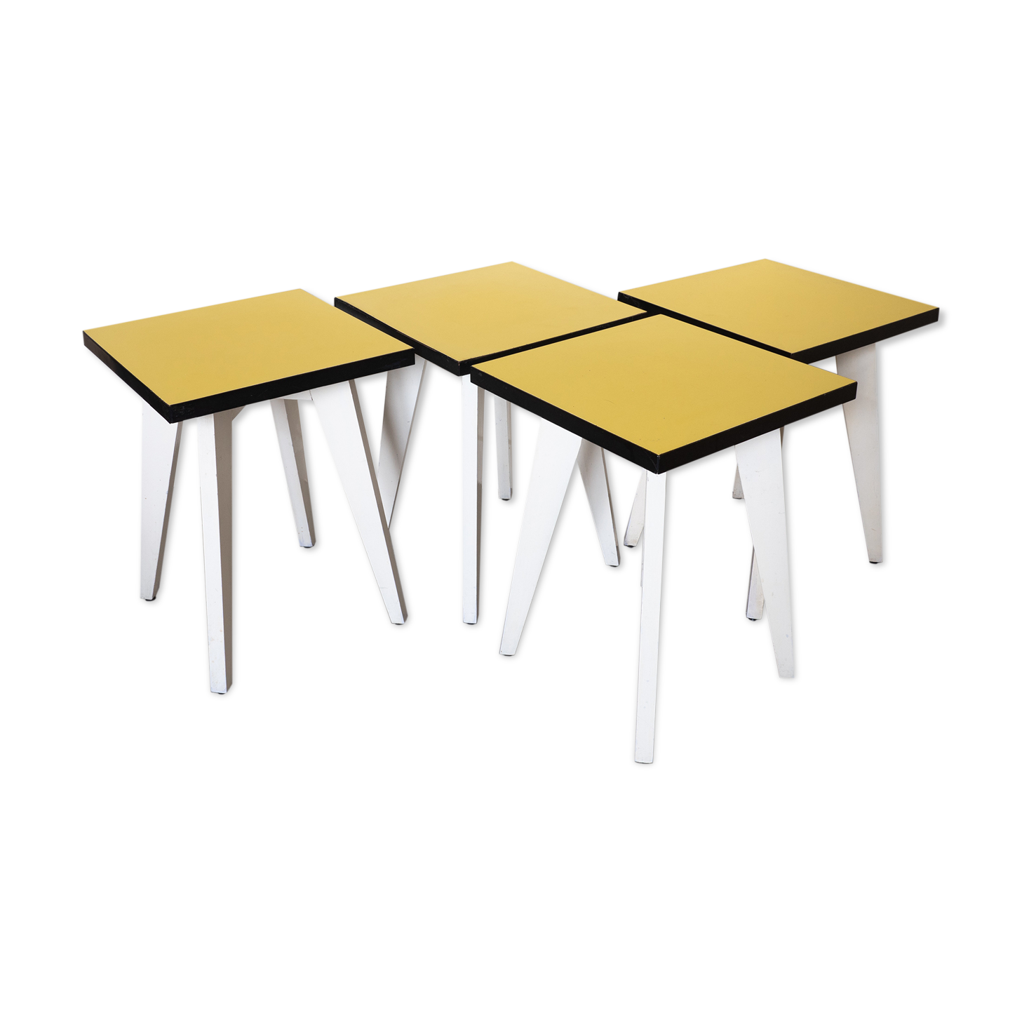 Lot 4 stools wood and formica yellow black and white