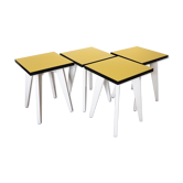 Lot 4 tabourets bois et formica jaune noir et blanc