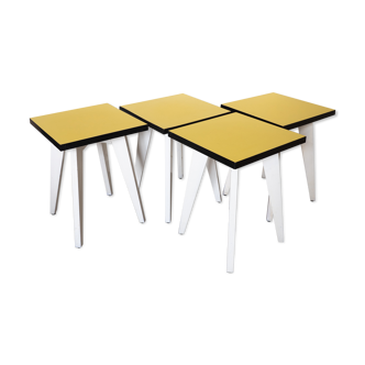 Lot 4 stools wood and formica yellow black and white