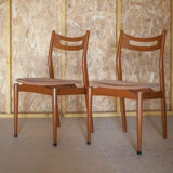 Pair of Scandinavian wood chairs, fabric seat, 60's