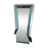 Miroir géométrique postmoderne avec verre fumé bleu et gris foncé, années 1980