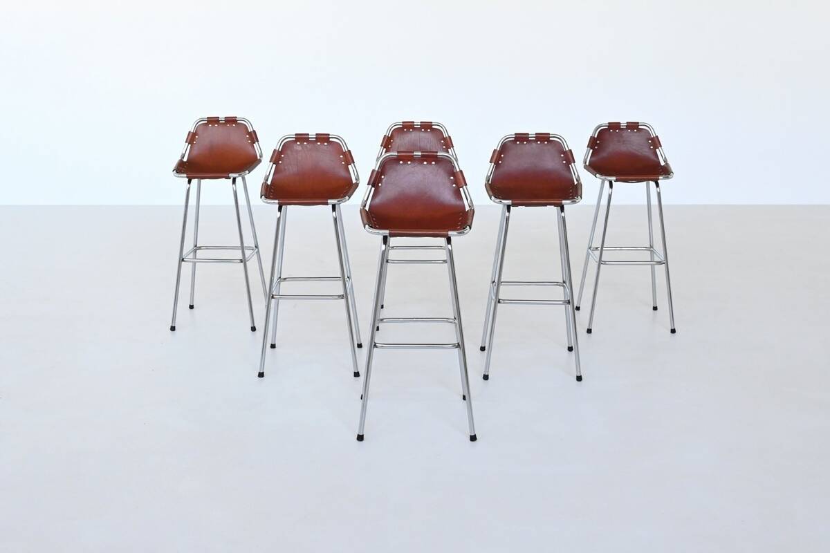 Charlotte Perriand bar stools in leather Les Arcs Ski Resort France 1960