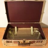 Vintage parchment beige and leather suitcase