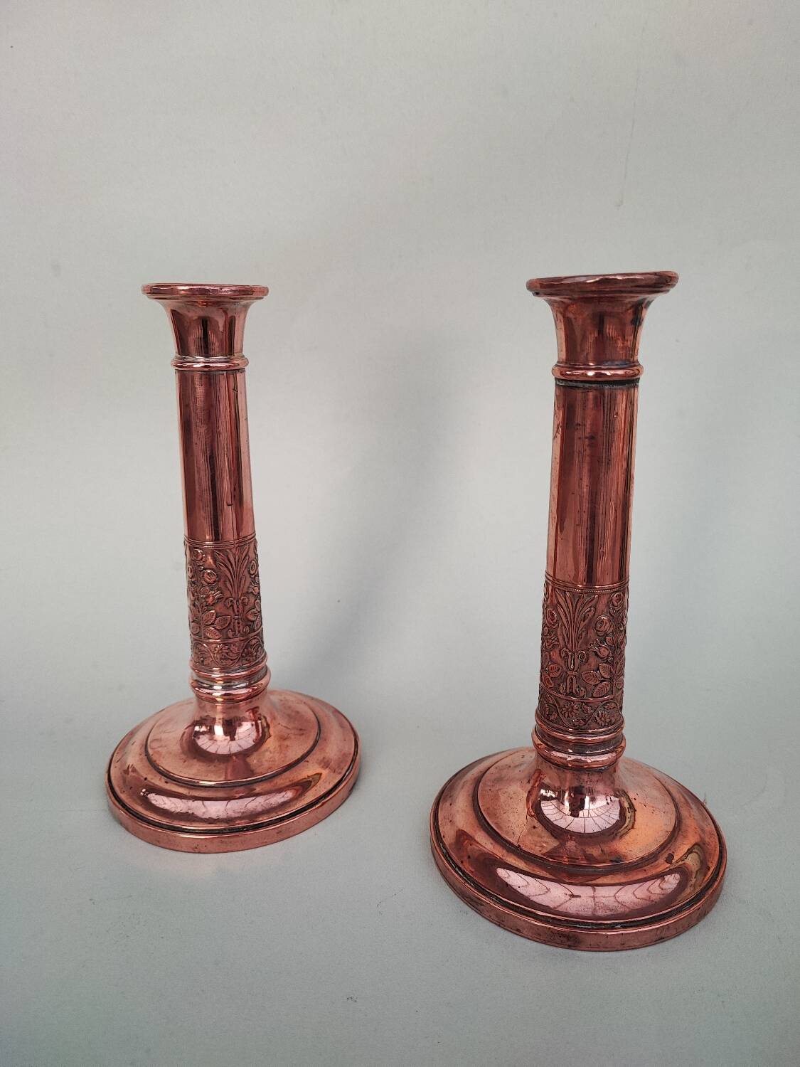 Pair of copper candlesticks