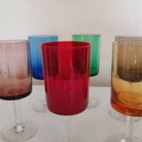 6 straight wine glasses in different colors with colorless stems 10cl - vintage