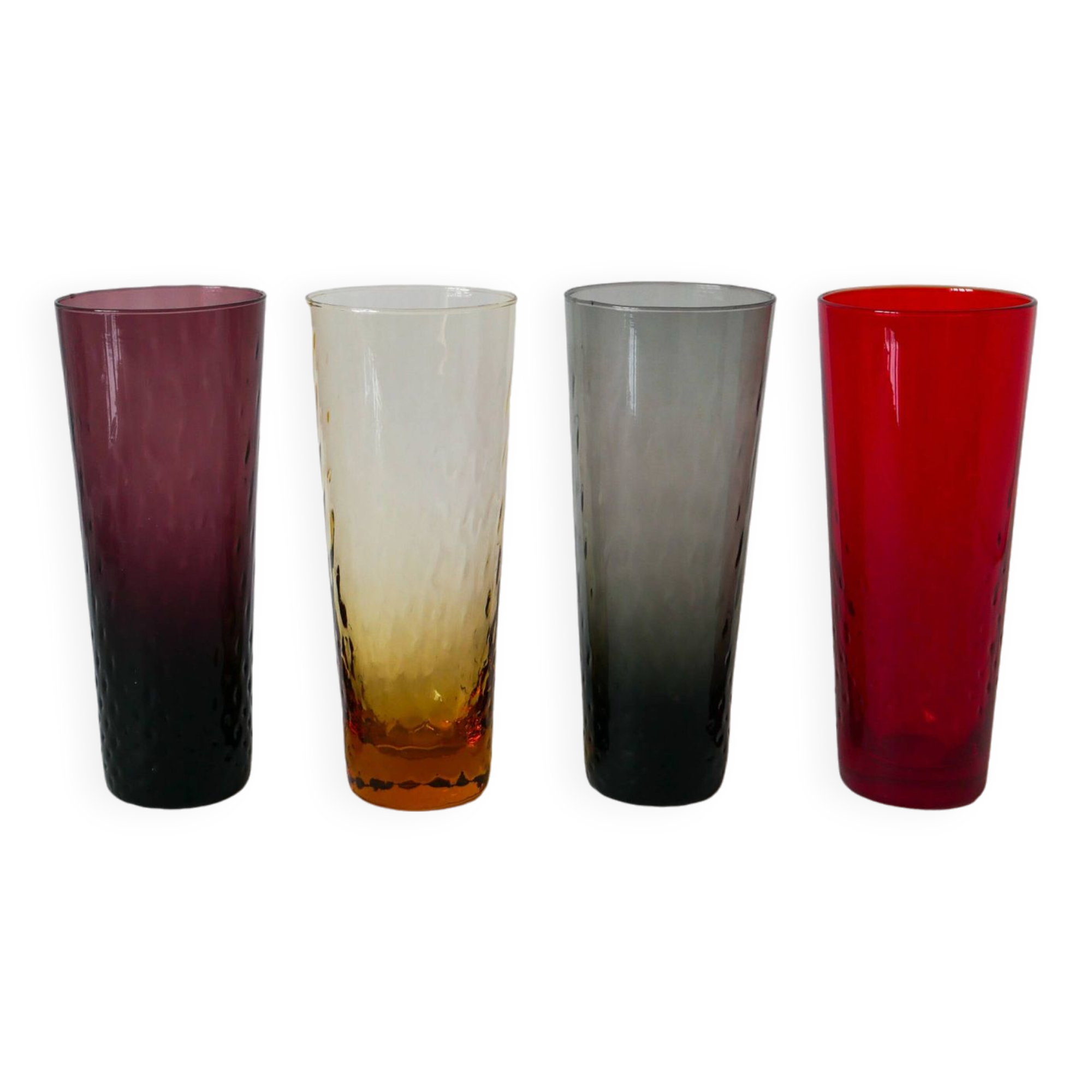 lot de 4 verres Long Drink colorés et texturés Design 1970