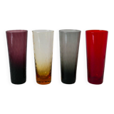 set of 4 colored and textured Long Drink glasses Design 1970
