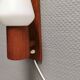 Wall lamp in teak with milky white cone-shaped shade in double glass