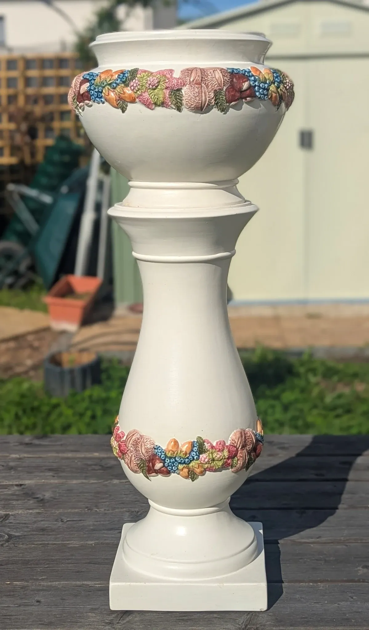 Grande colonne porte-vase avec cache pot céramique Belle époque