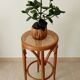 Vintage curved wooden high stool and tanned seat