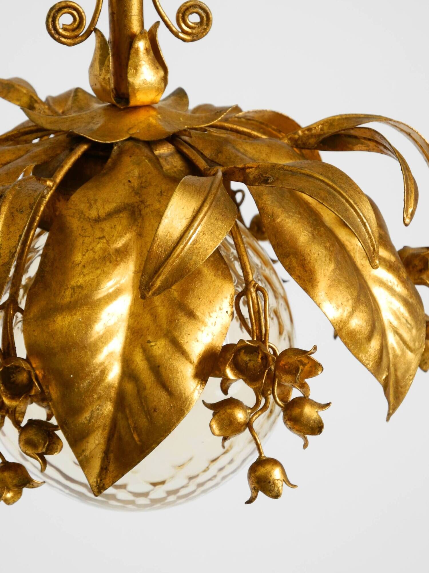 1970s gold-plated metal pendant lamp with a glass sphere by Hans Kögl