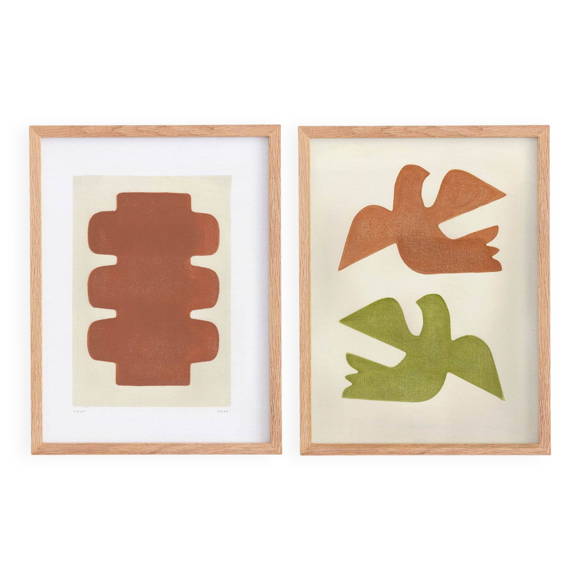 Duo of paintings - paintings on paper - 30x40cm - signed Eawy