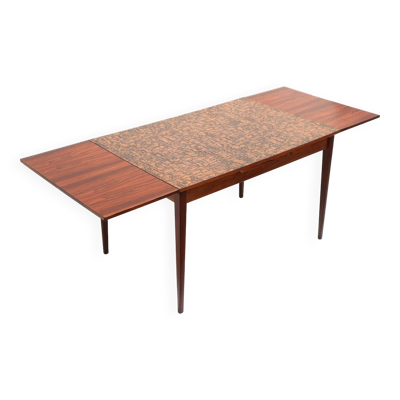 Table à manger extensible brutaliste au design vintage unique avec plateau en cuivre