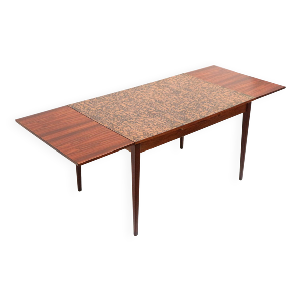 Table à manger extensible brutaliste au design vintage unique avec plateau en cuivre