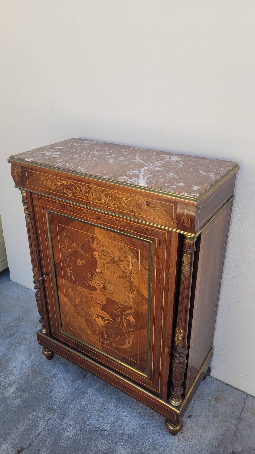 Napoleon III sideboard in floral marquetry and marble 19th century
