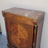 Buffet meuble d'appuie Napoléon iii en marqueterie florale et marbre 19ème