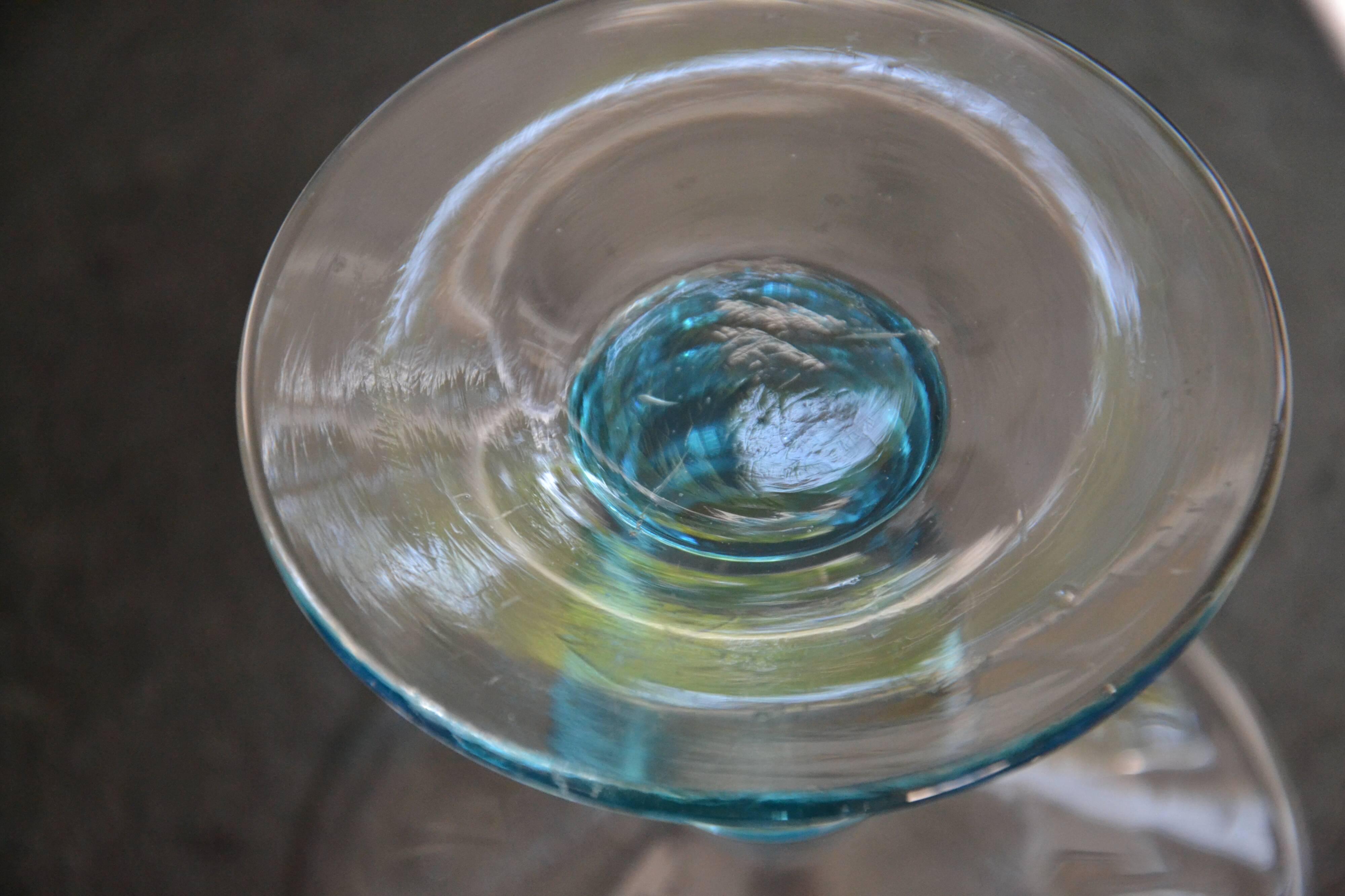 4 vintage blue footed champagne glasses