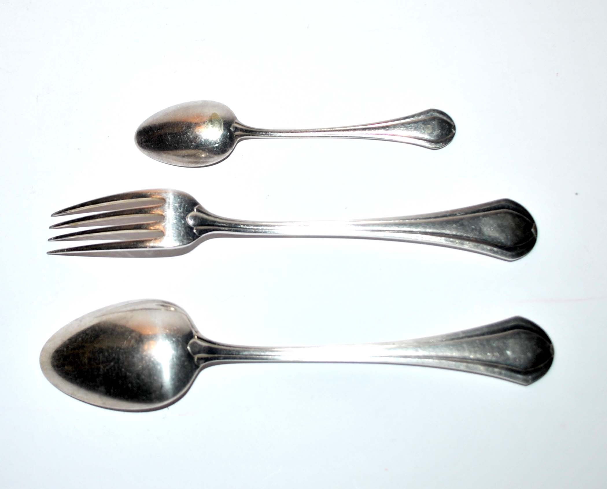 Christofle table cutlery printania art deco 3p fork, spoons soup + coffee 1920