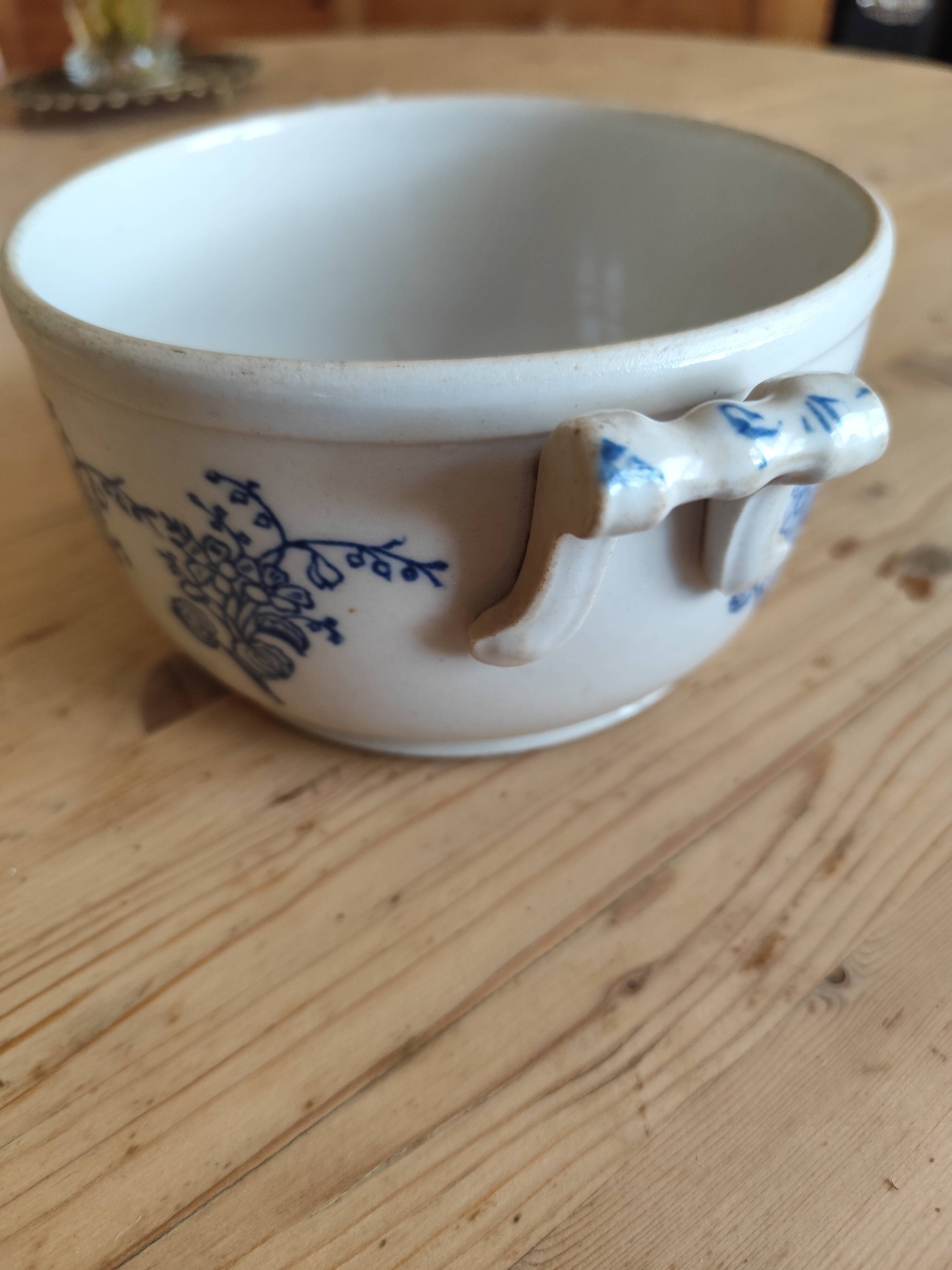 Ceramic tureen from St Uze, France - blue earthenware salad bowl