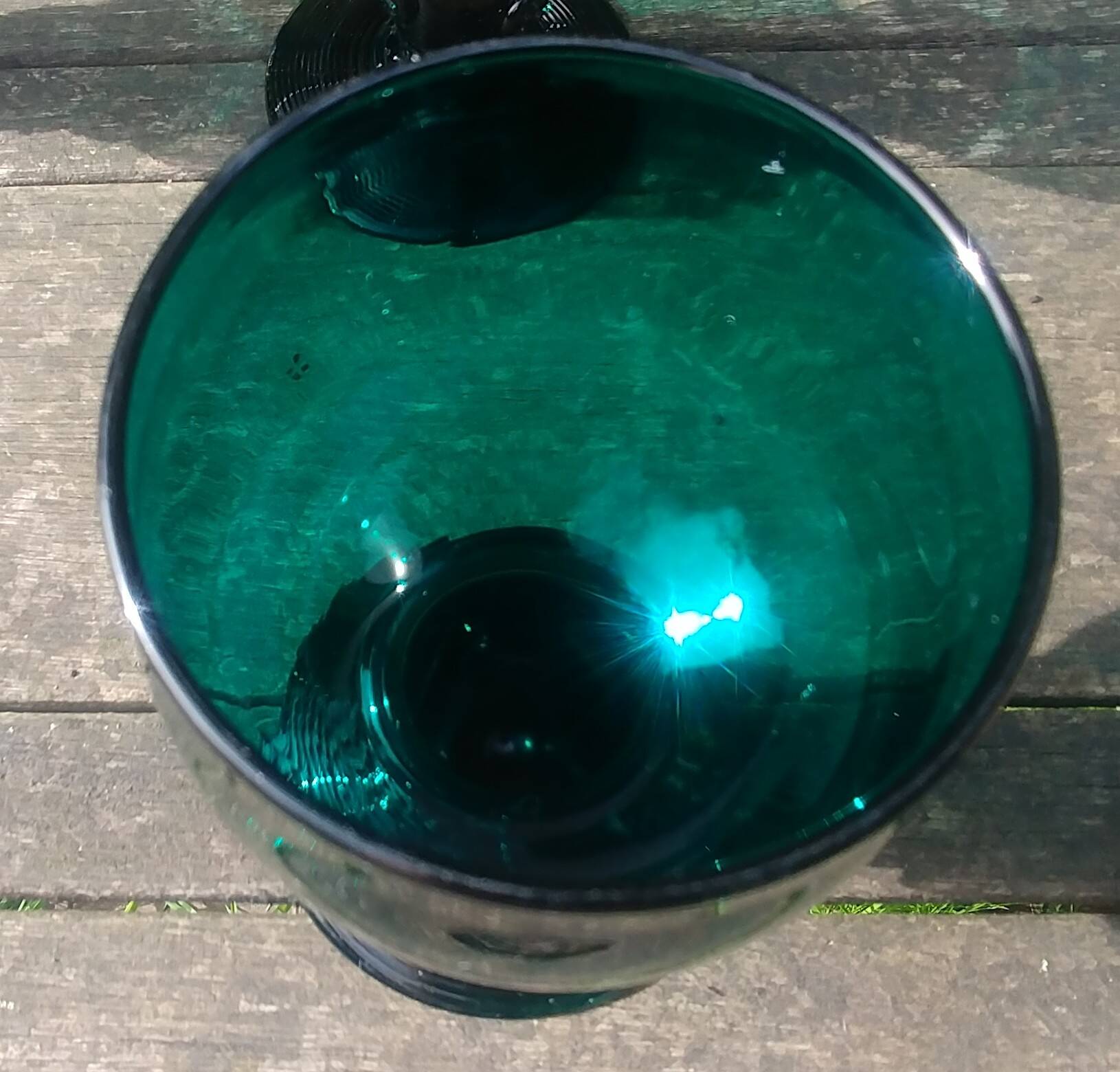 Six Roemer glasses in green blown crystal with "pastilles" decoration