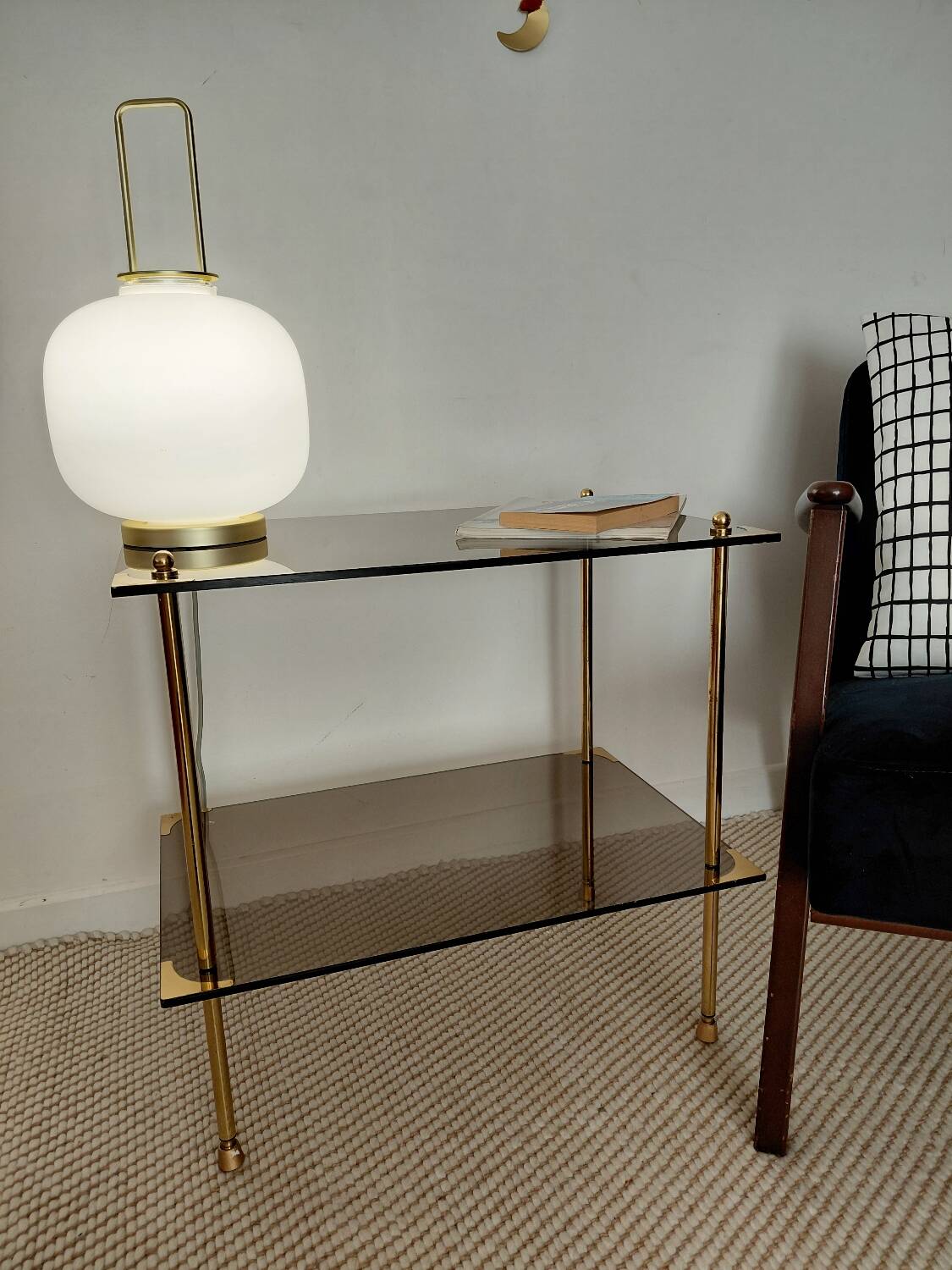 Modernist brass and smoked glass table - 1970s gallery style.