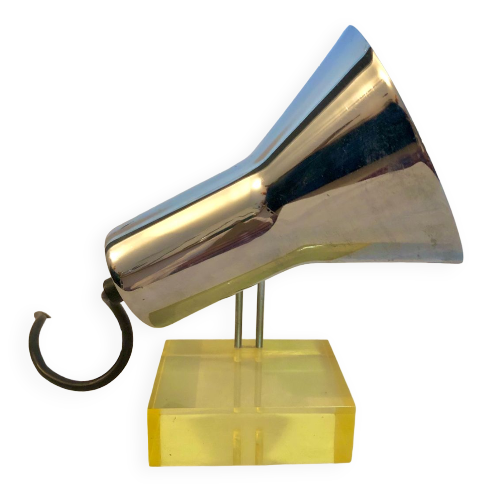 Articulated chrome and plexiglass casserole spotlight