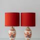 Pair of "Pijnacker" Imari Style Table Lamps from Royal Delft, Hand-Painted with Silk Shades