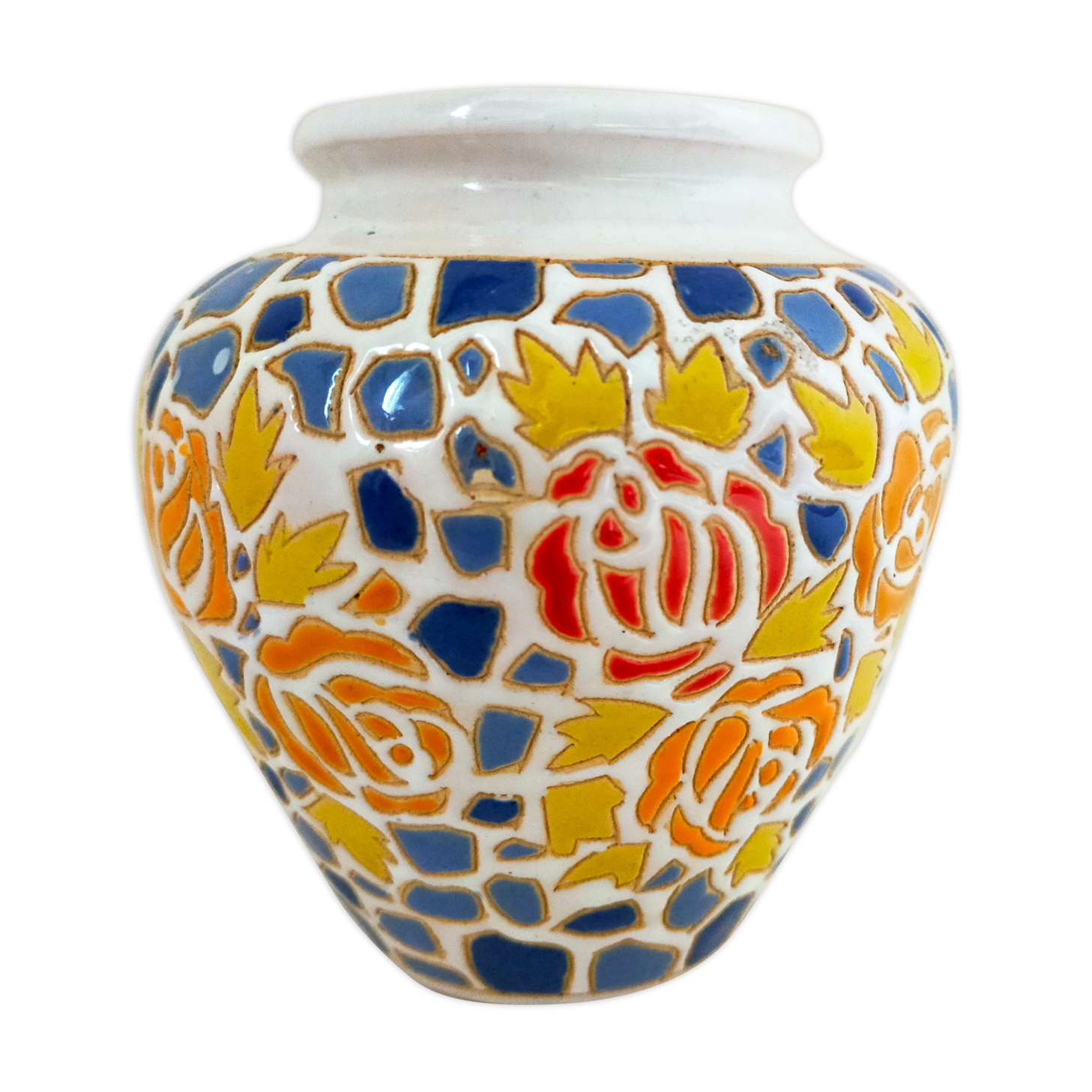 Mosaic vase signed floral decoration