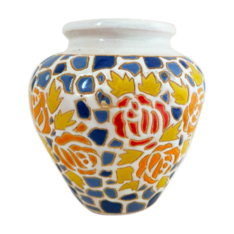Mosaic vase signed floral decoration