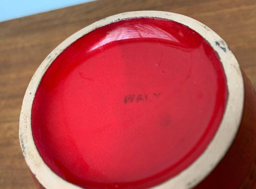 Red Italian ceramic vase from the mid-century by Bitossi, 1960s.