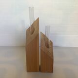 Paire de soliflores éprouvettes losange en bois scandinave