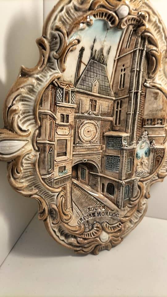 Polychrome slip wall plaque signed WS&S Rouen