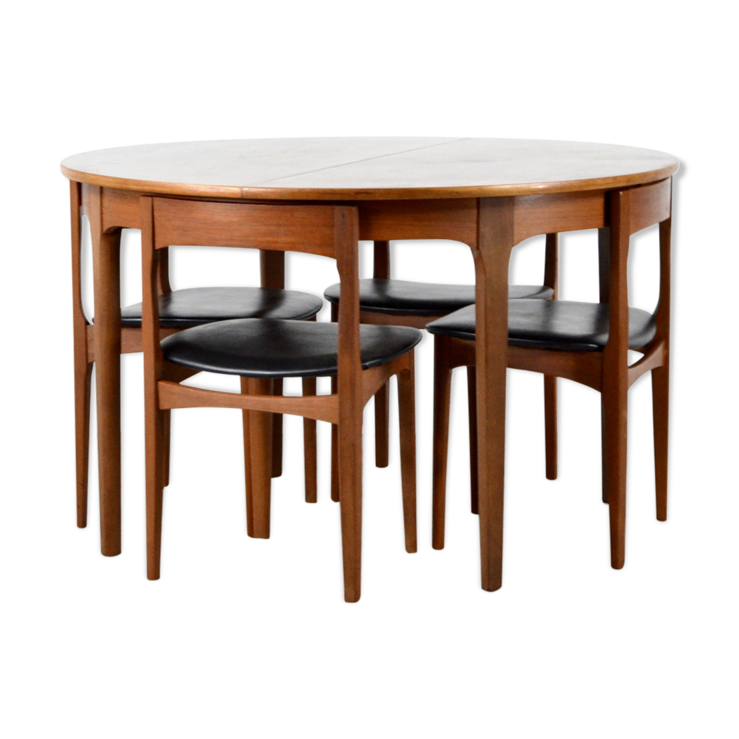 Midcentury extending round teak table and chairs by Nathan