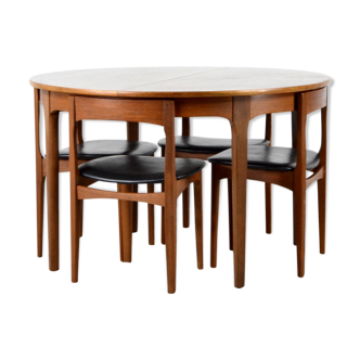 Table et chaises rondes en teck du milieu du siècle par Nathan