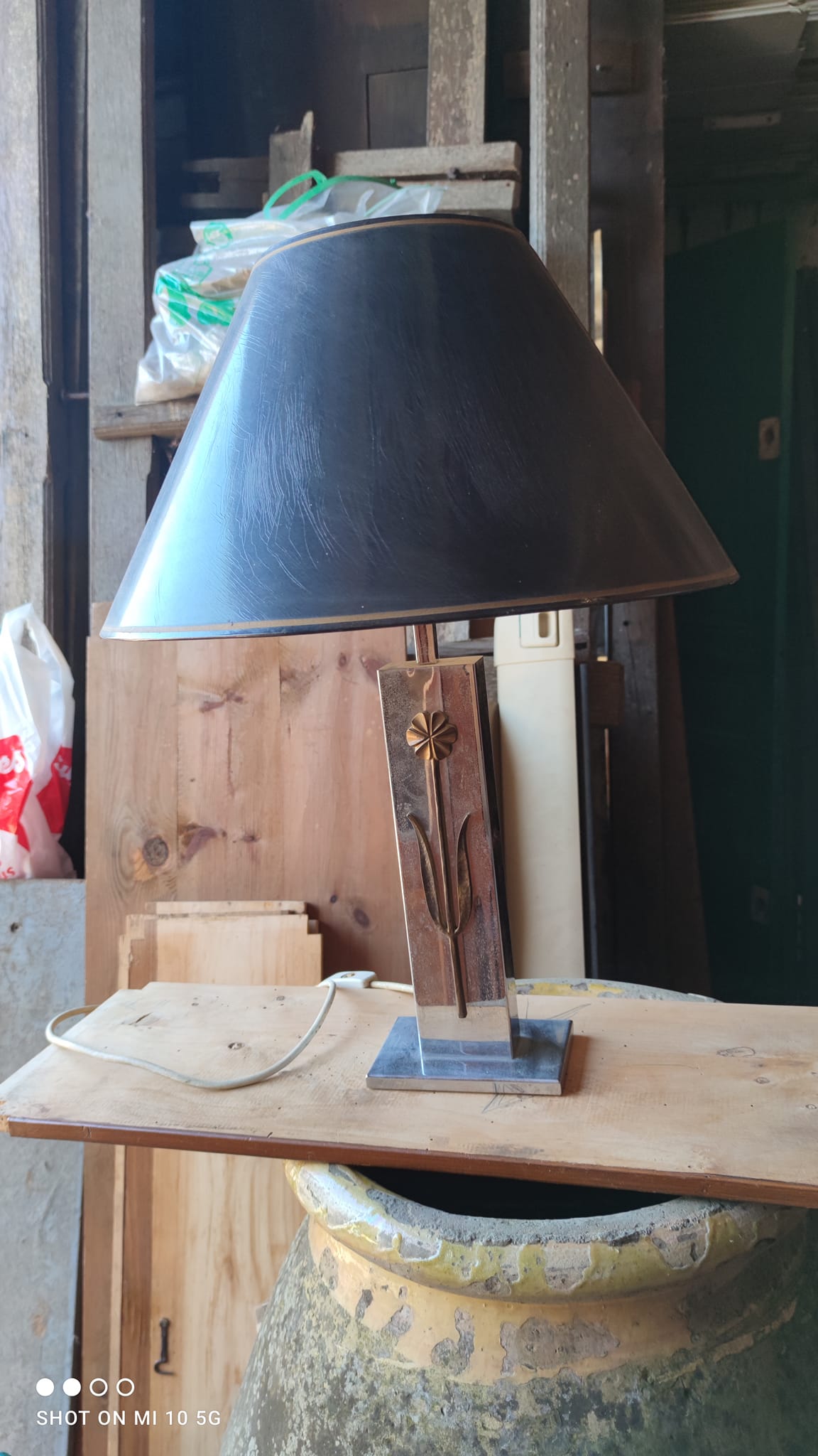 Chrome and bronze metal lamp, circa 1970