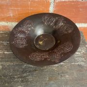 Coupe à Fruits Ancienne Plat En Métal Bordeaux Décor Moulé Vintage #D6
