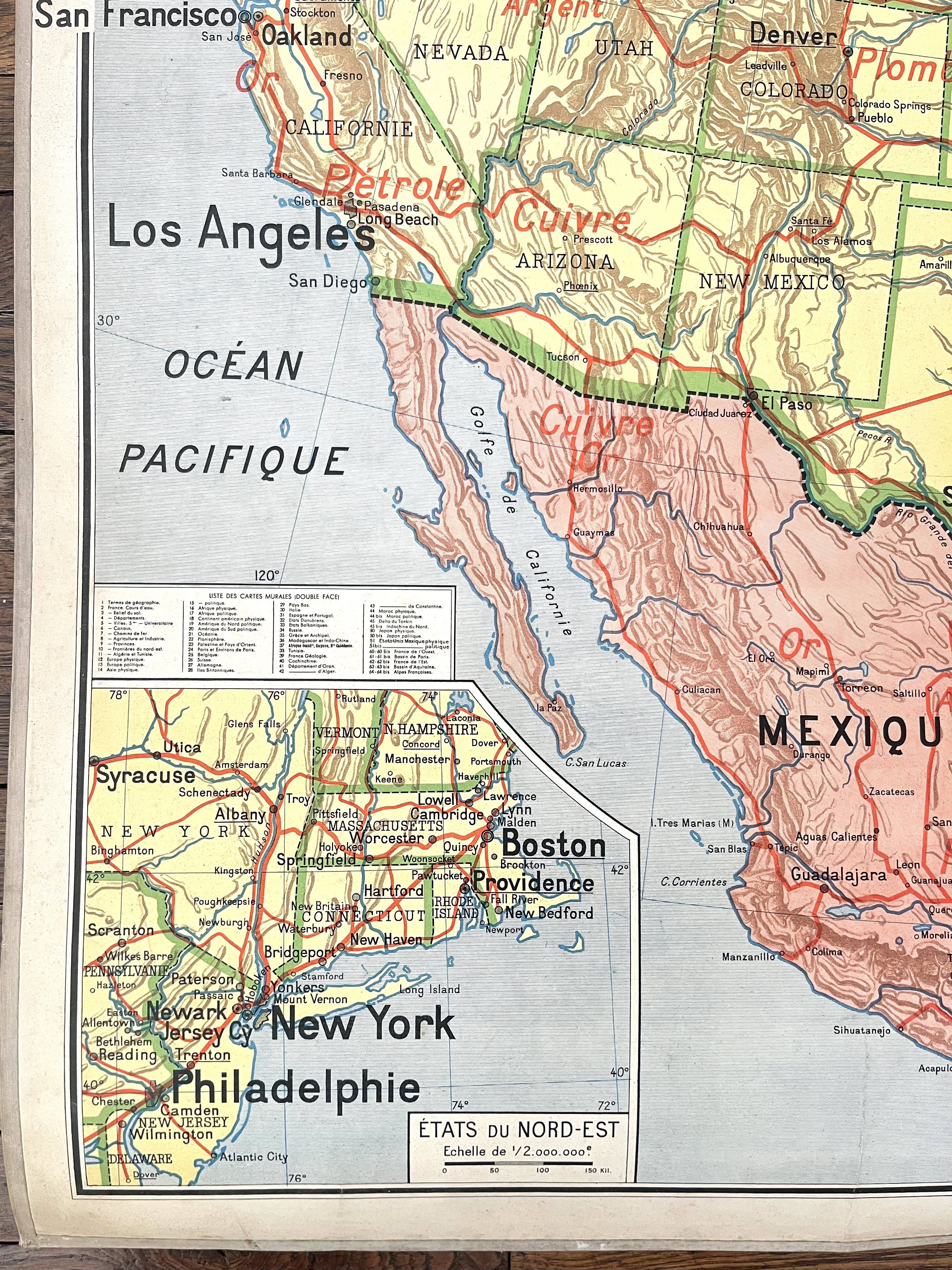 🌍 Old school map Vidal-Lablache 51, 1940 - United States, Mexico