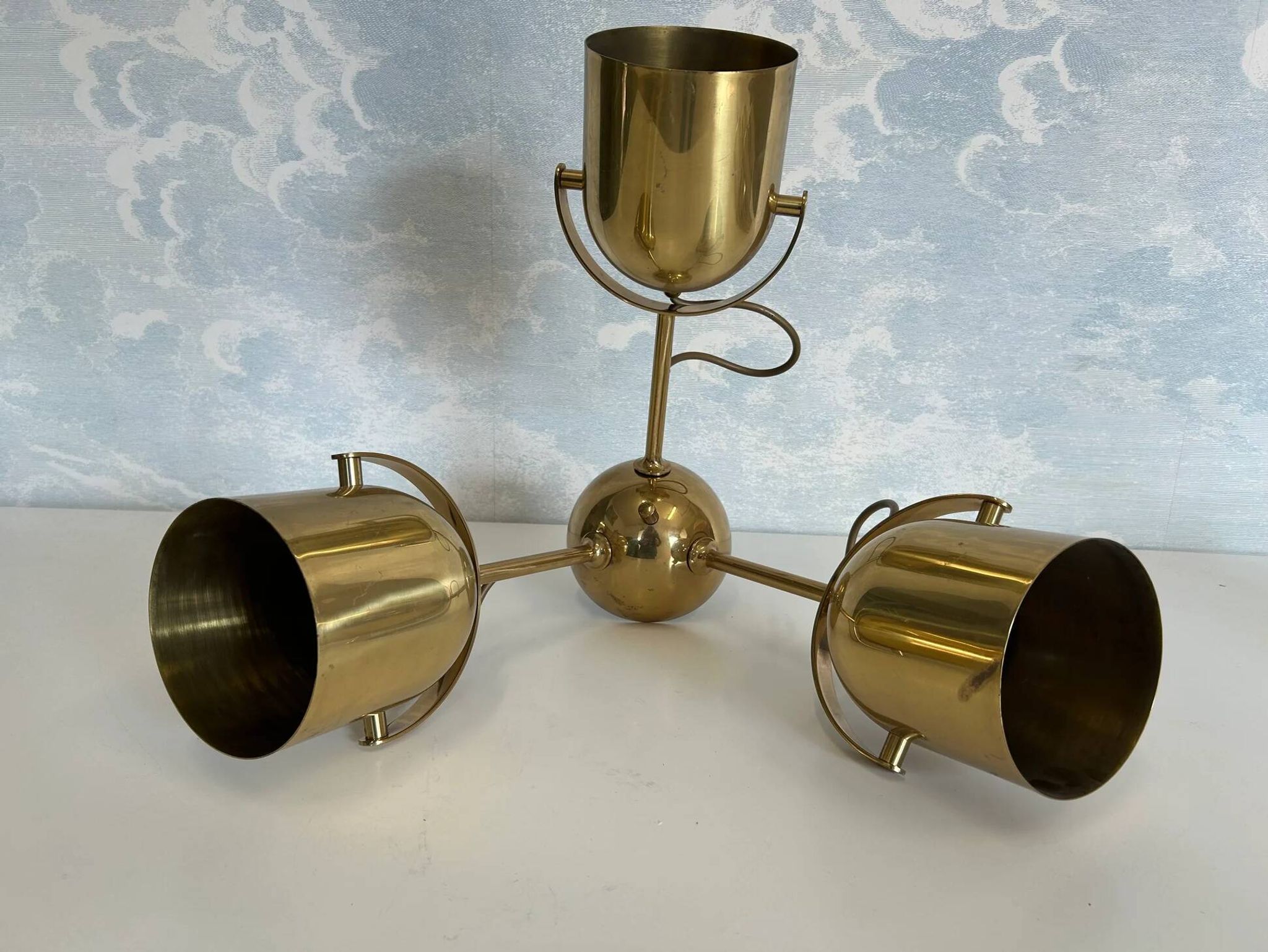 Brass ceiling light with 3 adjustable spotlights by Florian Schulz, Germany, 1970s