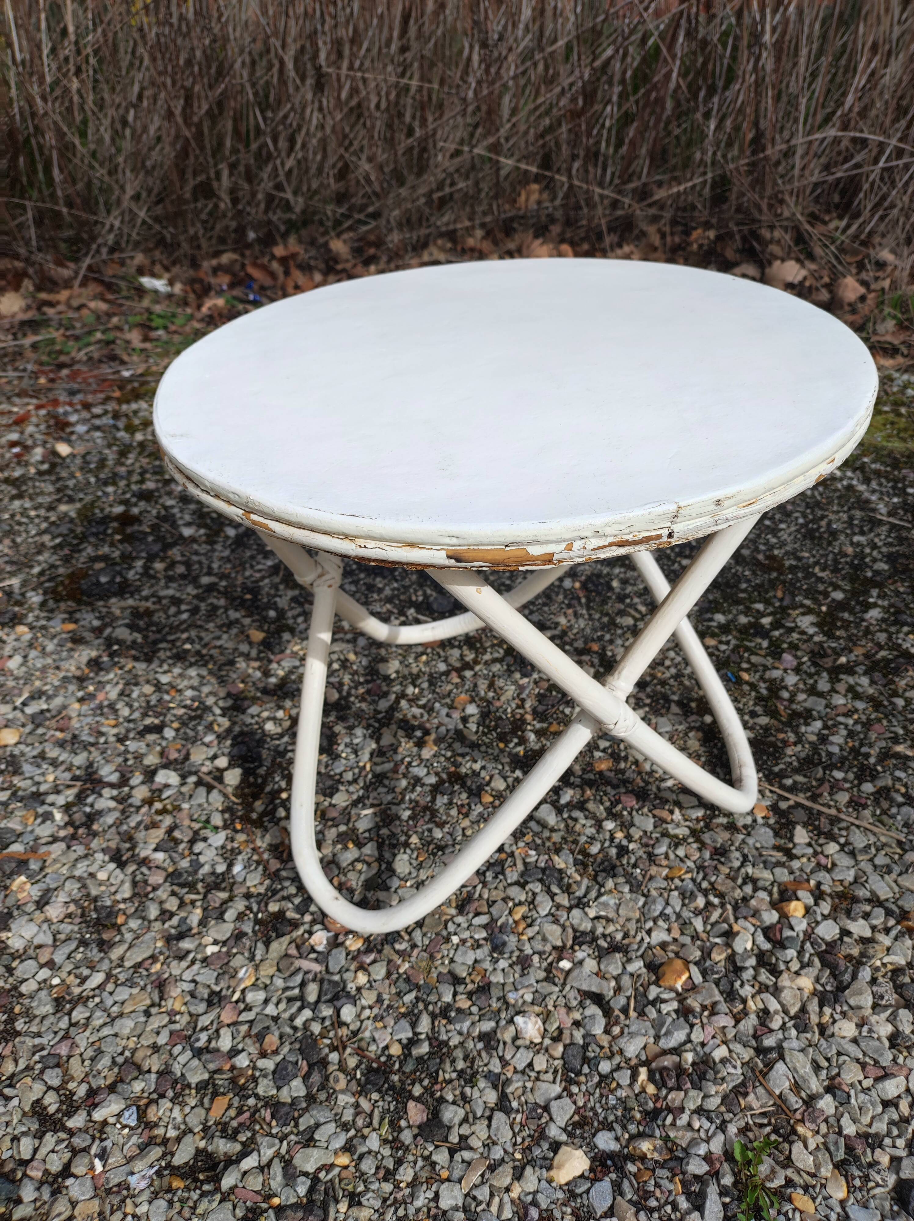 Vintage rattan bamboo tripod table