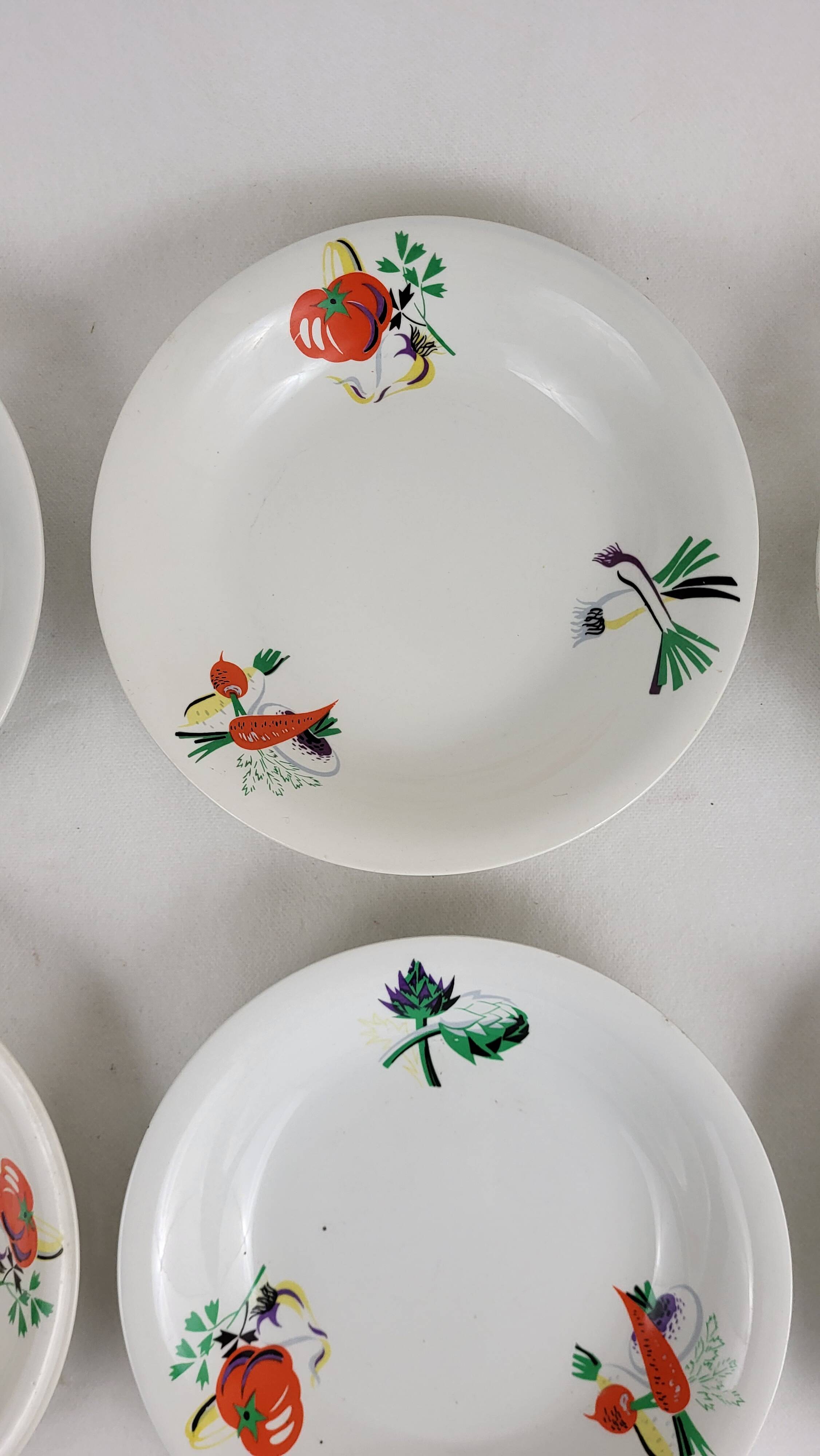 6 Vintage Luneville earthenware soup plates