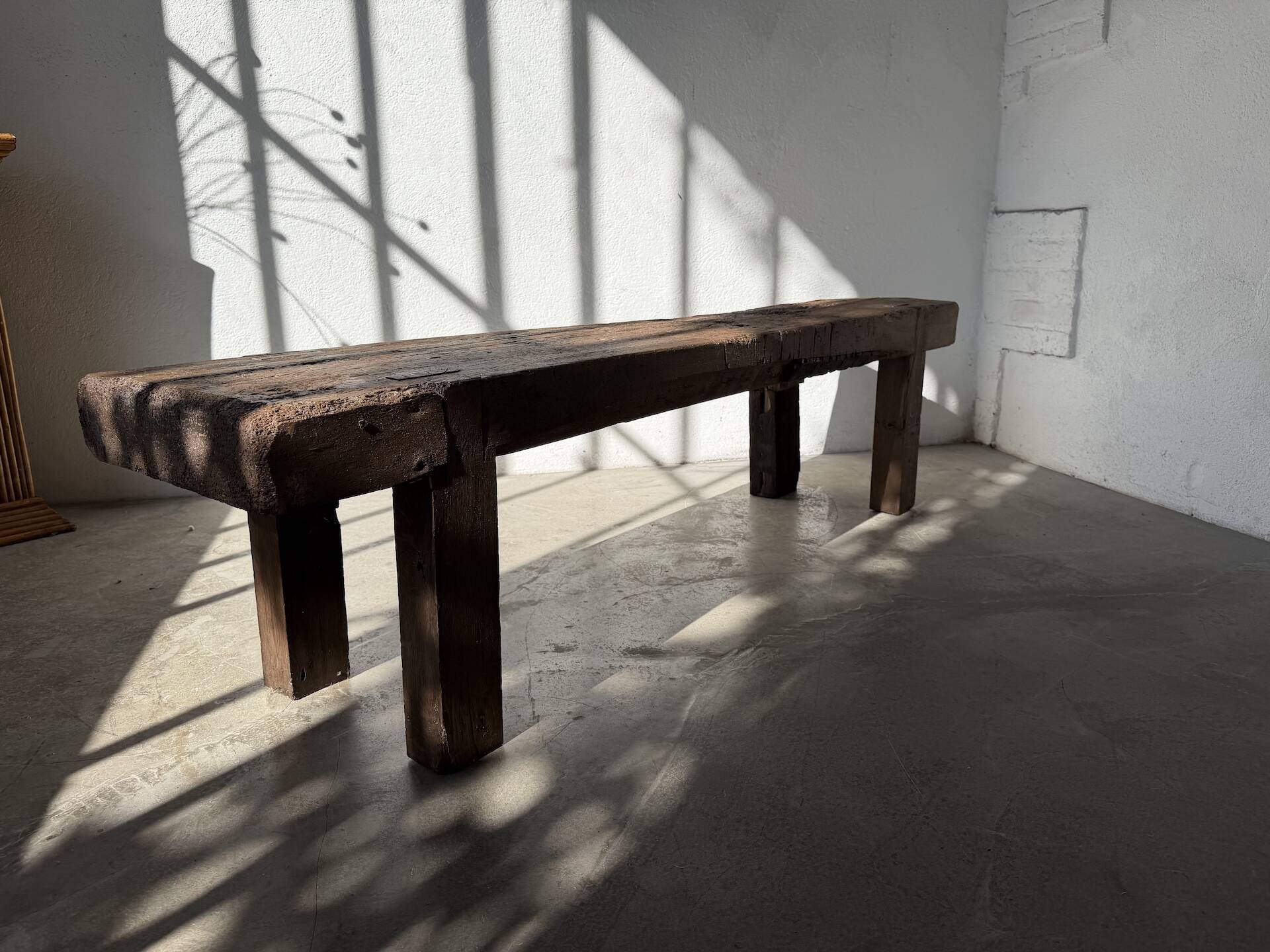 Brutalist Oak Bench – Unique Piece, 20th Century Folk Art