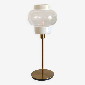Lampe à poser avec un abat-jour ancien en verre, style années 70