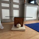 Travertine and glass coffee table