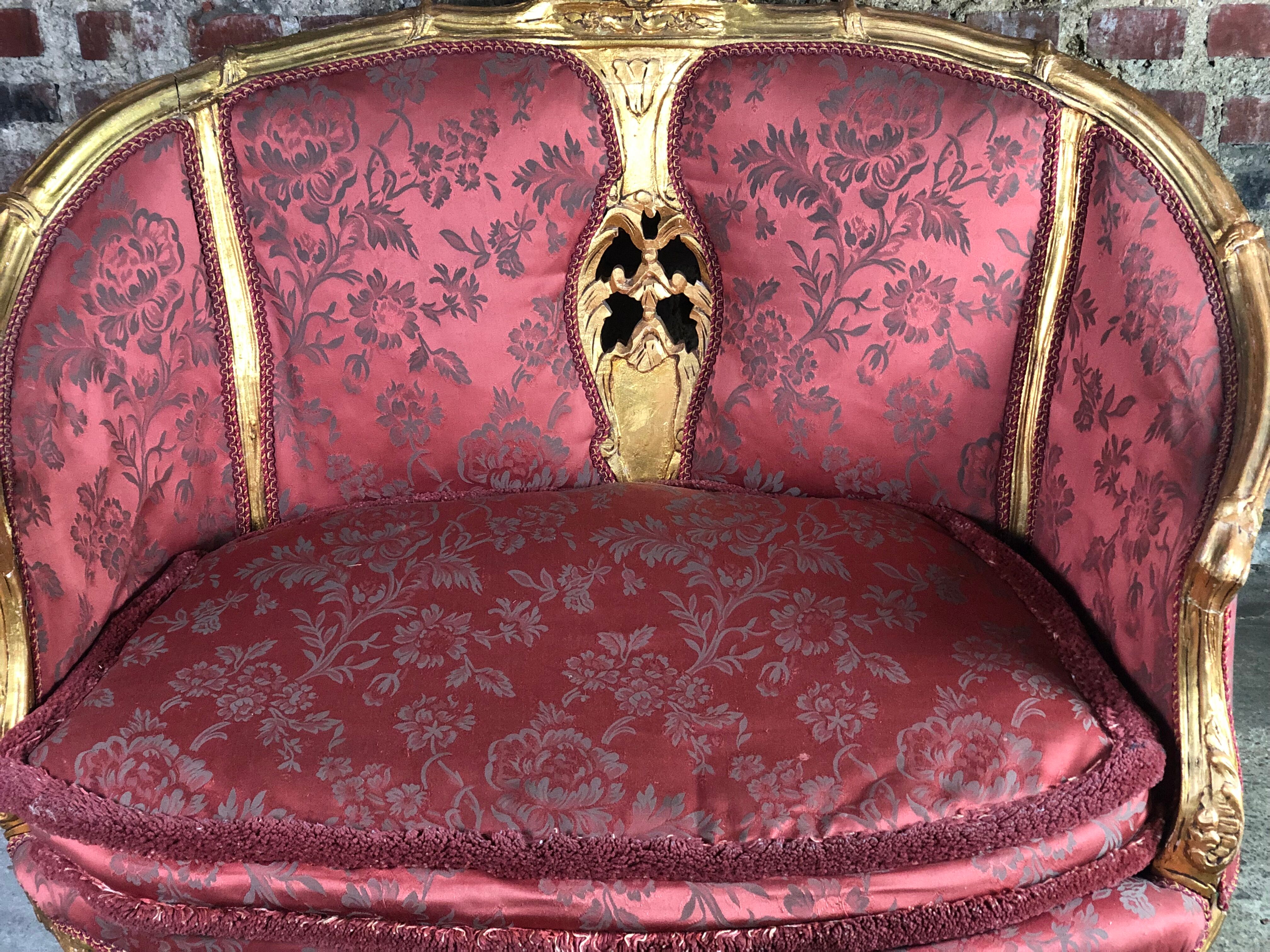 Bench louis XV style in gilded wood carved and upholstered