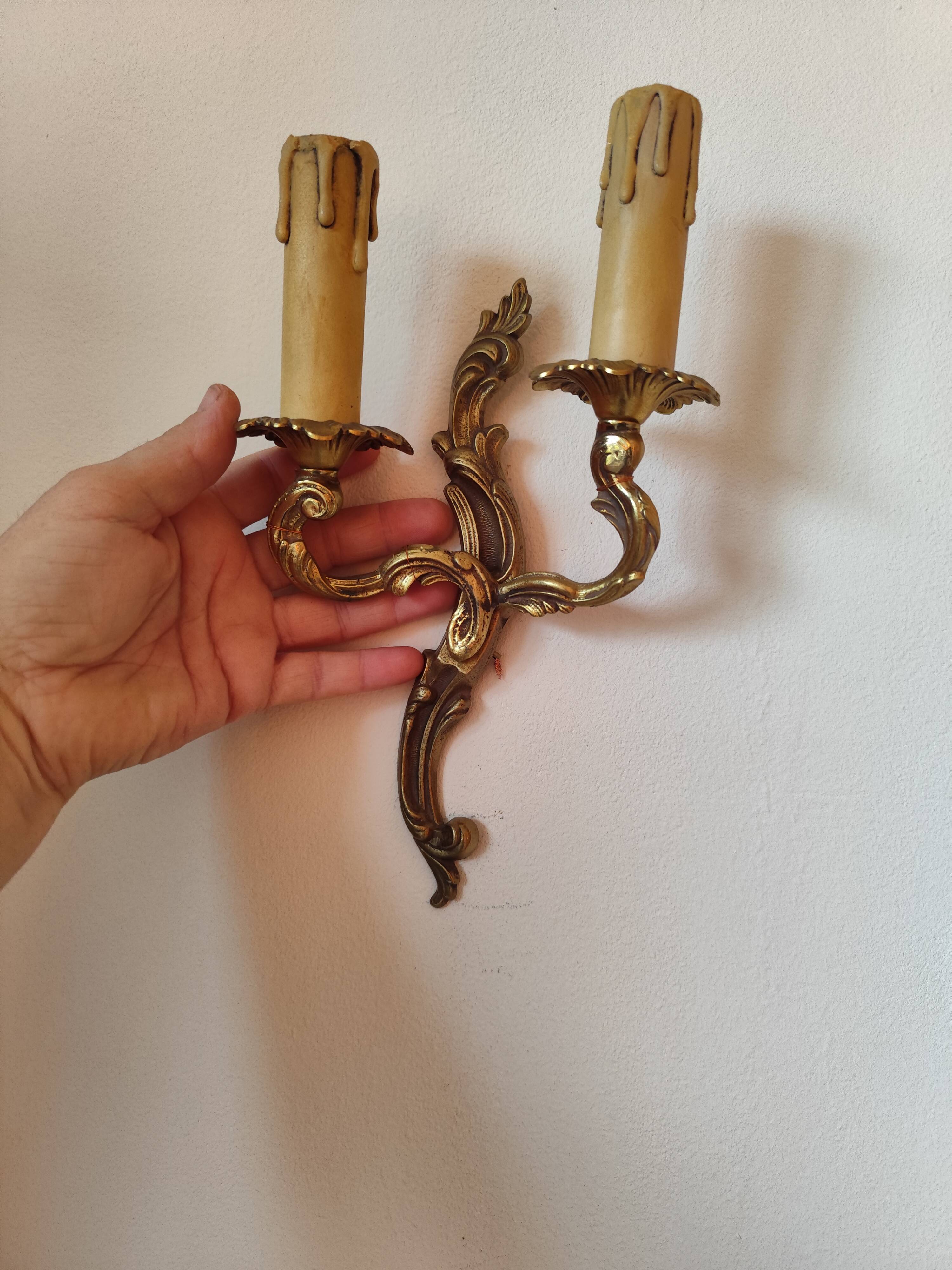 Pair of 19th century Louis XV style gilt bronze wall lights with 2 branches