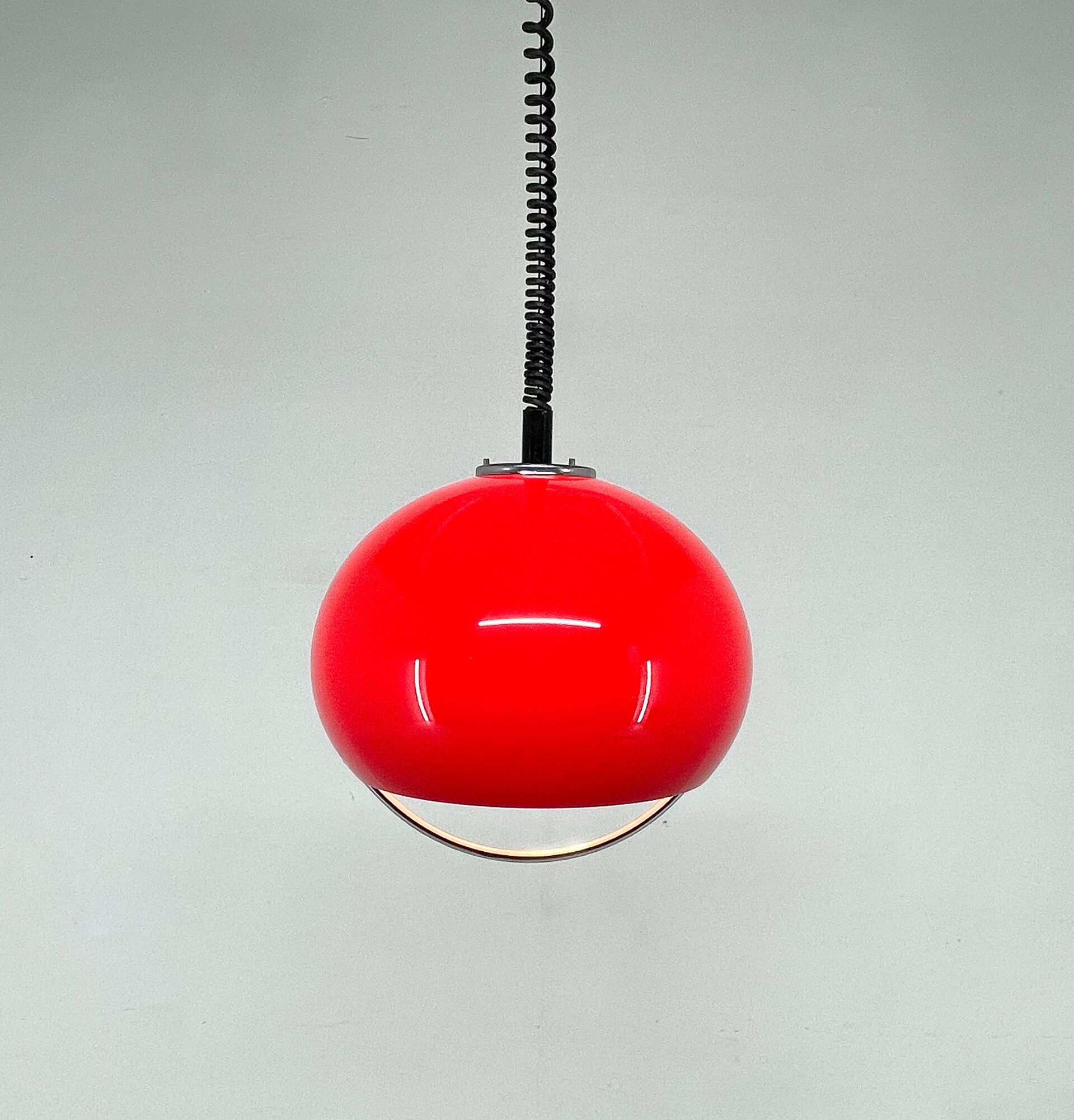 Mid century red hanging lamp with chrome by Harvey Guzzini for Meblo Italy